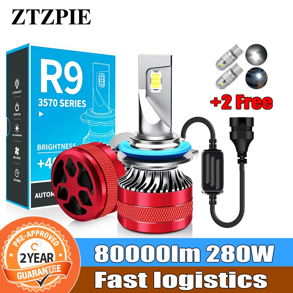 ZTZPIE 6500K HB3 HB4 9005 9006 H1 H7 H4 H11 9012 LED žiarovka CANBUS CSP 3570 Vysoko napájací automobil H3 LIGHT 280W 80000LM