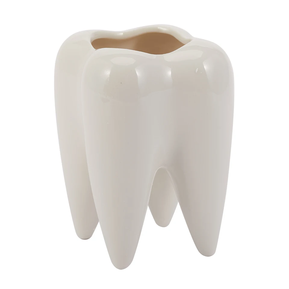 Zubná biela keramická kvetina Moderný dizajn kvetináča zubov Model Mini Desktop Pot Darček (bez rastlín)