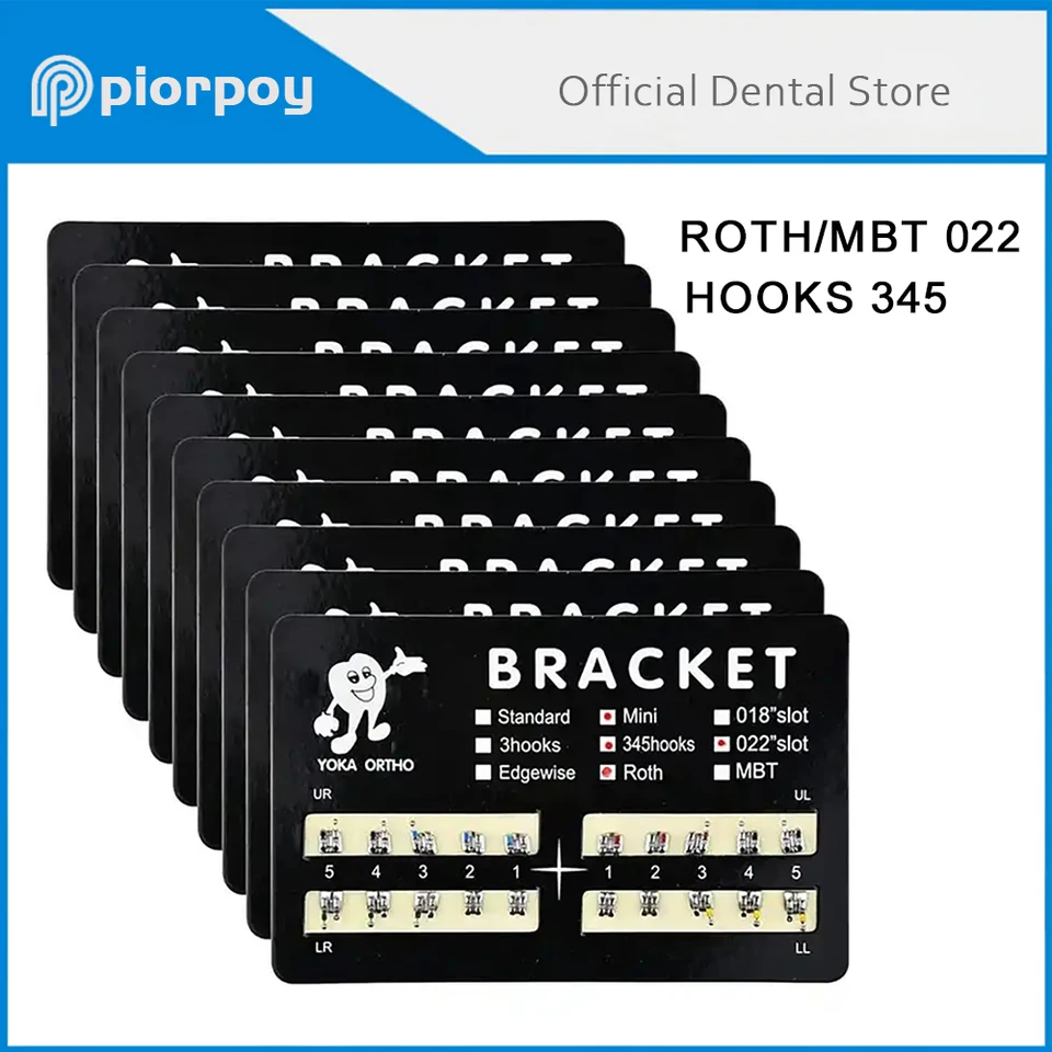 Zubné držiaky Piorpoy Ortodontická ortéza 20 kov kovových monoblokov Mini Roth MBT 022 345 Hák pre zubné materiály zubné úpravy