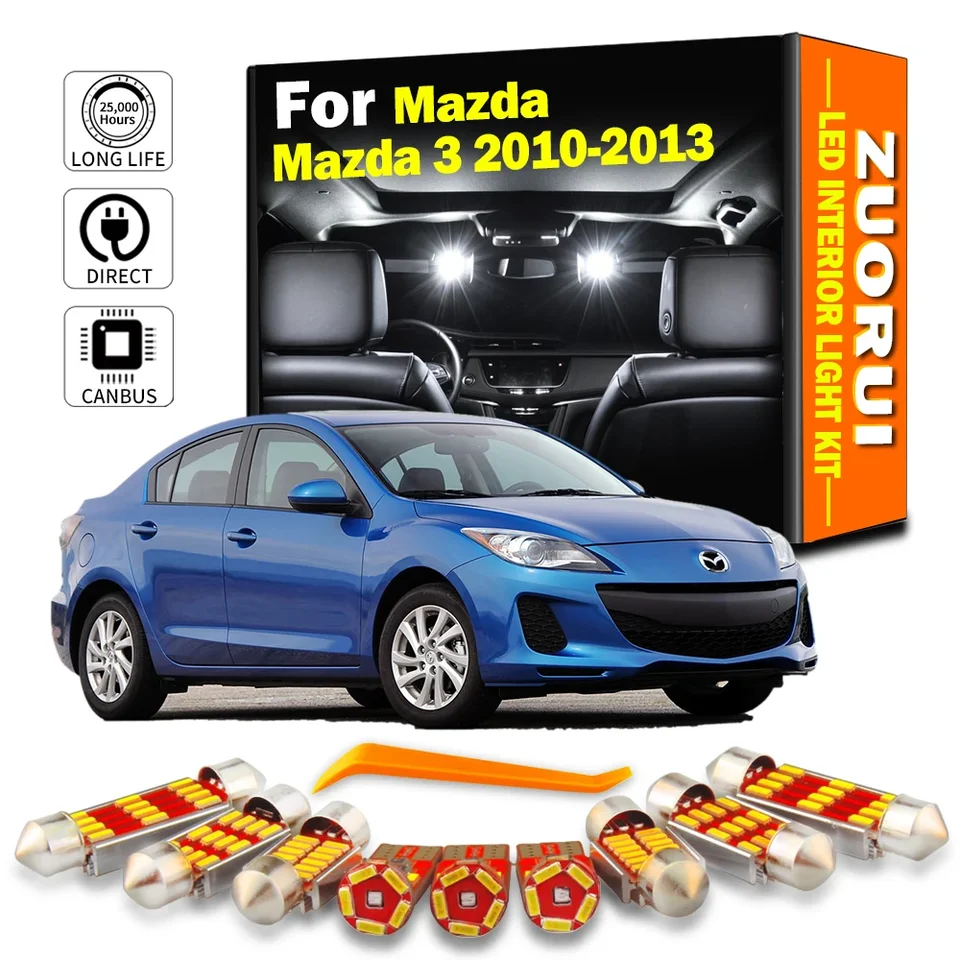 ZUORUI 11PCS CANBUS LED interiérová mapa DOME TRUNK SVETLO Kit pre Mazdu 3 2010 2012 2012 2013 2013