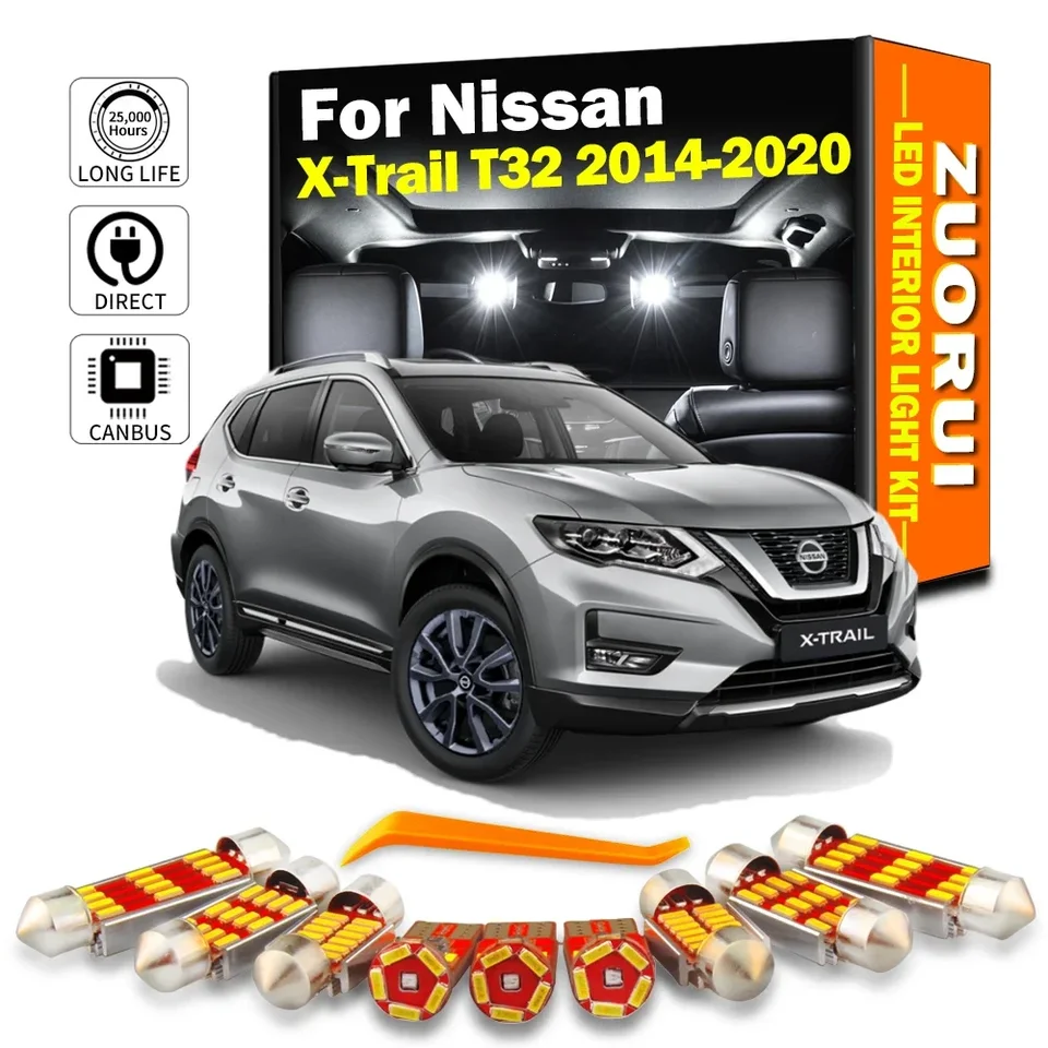 ZUORUI 9PCS CANBUS AUR LED Interiérová mapa DOME KAPS SVETKA KAPICKÝCH SÚBOROV 2014-2017 2018 2019 2020 NISSAN X-TRAIL T32 LED žiarovky ŽIADNE Chyby