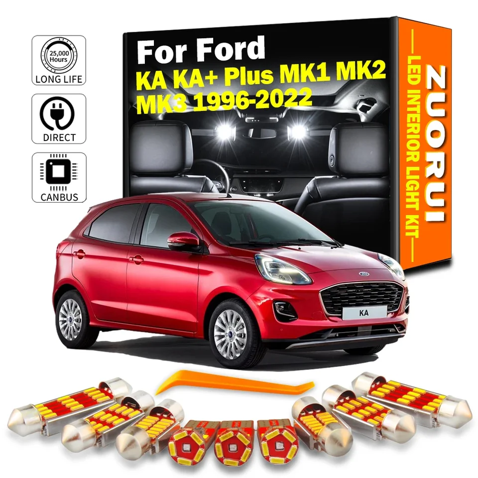 Zuorui Canbus Car LED interiérová mapa Dome Trunk Light Kit pre Ford Ka Ka+ Plus MK1 MK2 MK3 1996-2017 2018 2019 2020 2022 LED žiarovky LED
