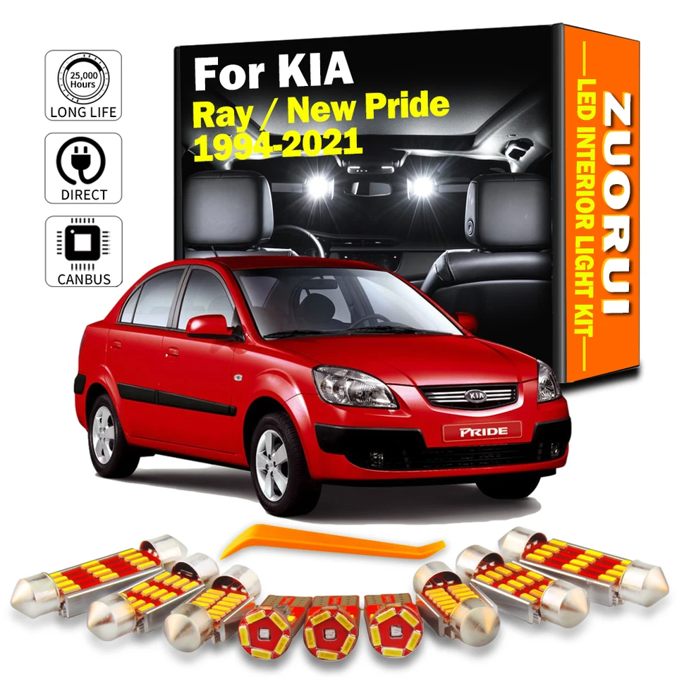Zuorui Canbus LED interiérová mapa Dome Bulb Súprava pre Kia Ray New Pride 1994-2010 2012 2013 2014 2015 2021 Automobilové príslušenstvo