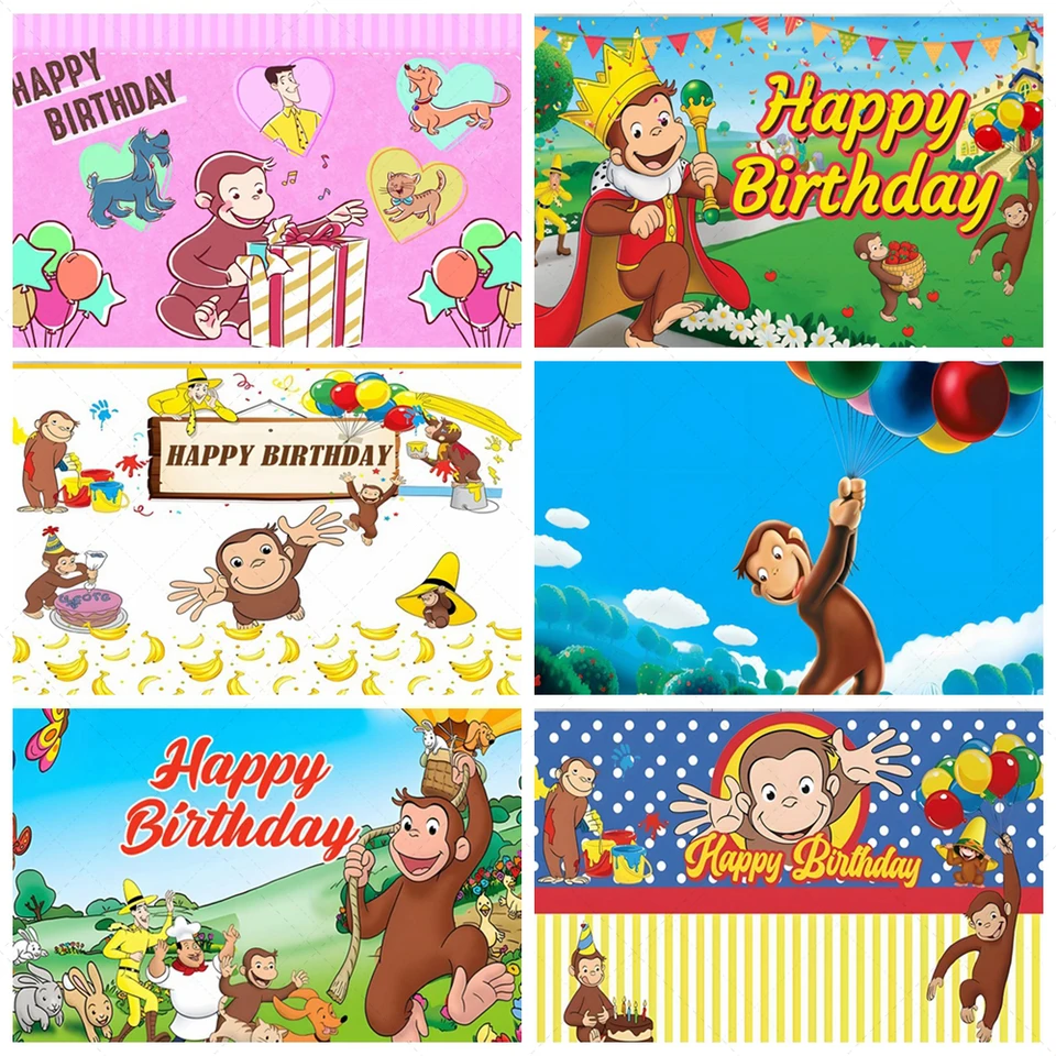 Zvedavé pozadie George Monkey Kids Kids Boys 1. narodeninové oslavy na pozadie dodávok fotografií Štúdiá dekorácie csutom rekvity