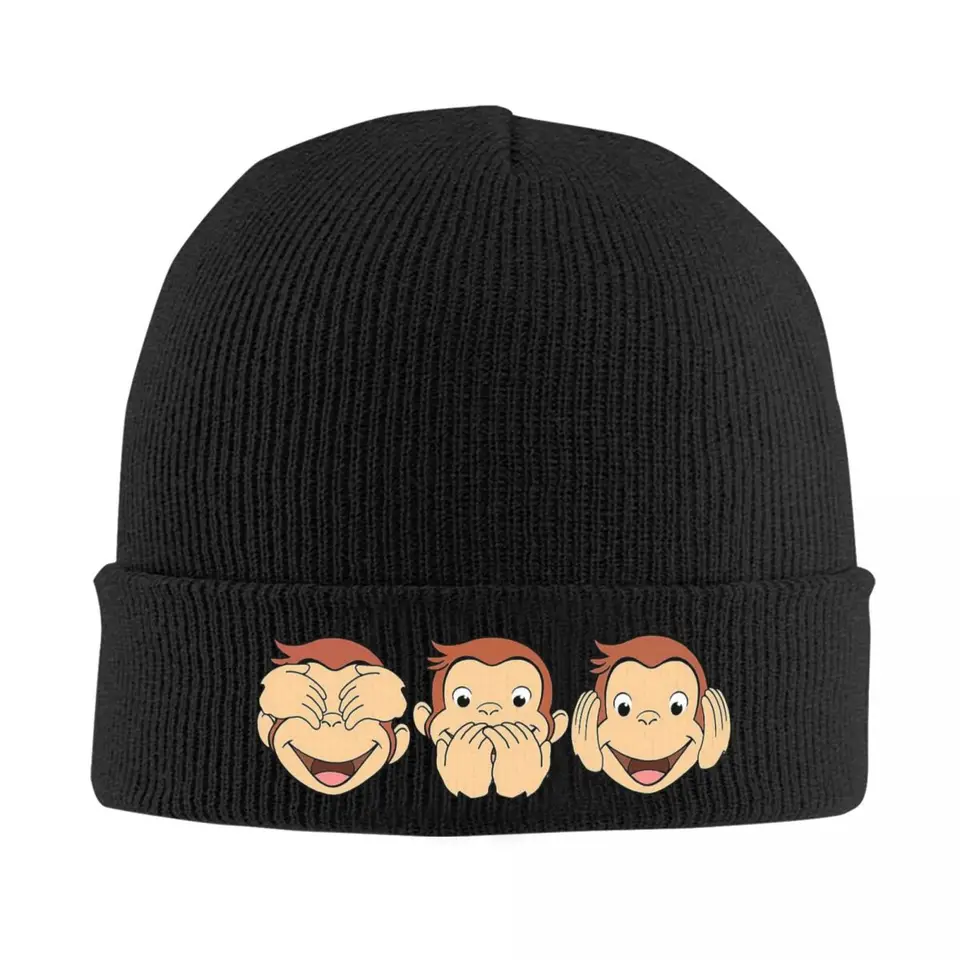 Zvedavý george teplý pletený čiapka hip hop kapota klobúk jesenná zimná zimná čiapky klobúky pre unisex pre dospelých