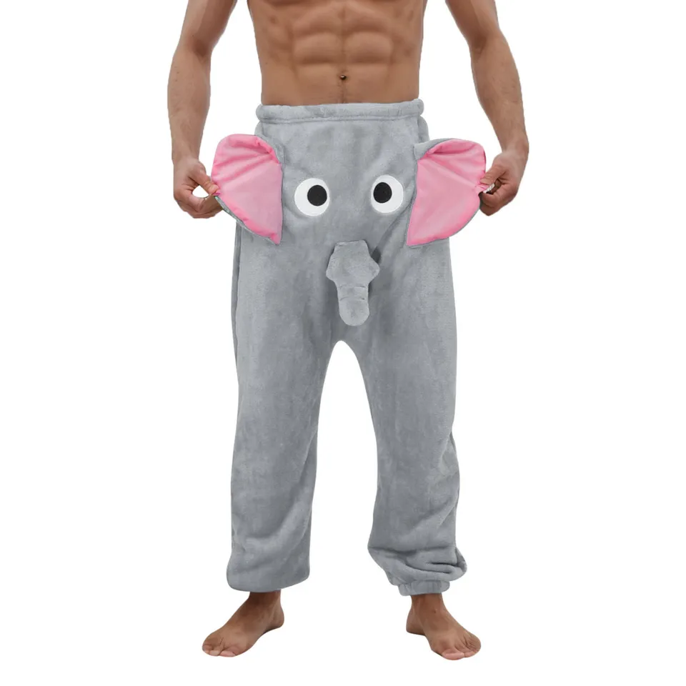 Zvieracie slony očné nosy uši pánske spánkové nohavice vtipné roztomilé karikatúra flanel pyžama nohavice Humory novina žarty darčeky pantalon