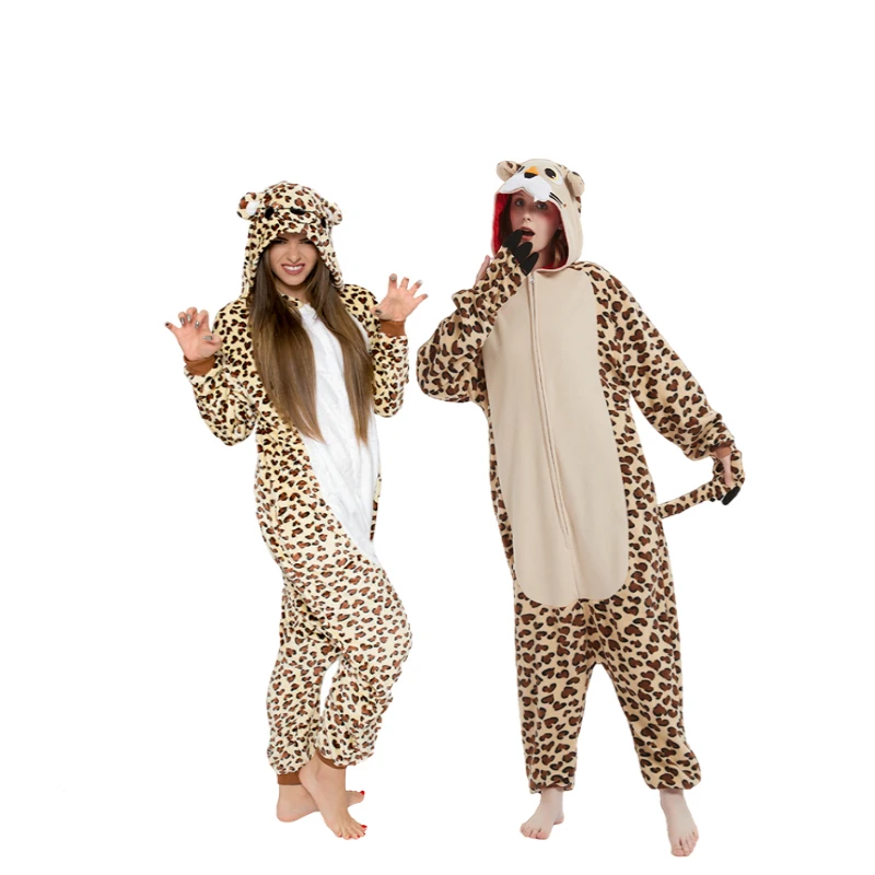 Zvierací zips leopard medveď Onesie Muži dospelí karikatúra fleece zimná kombinéza Žena Cosplay Cosplay kostým Kigurumi pyžamy