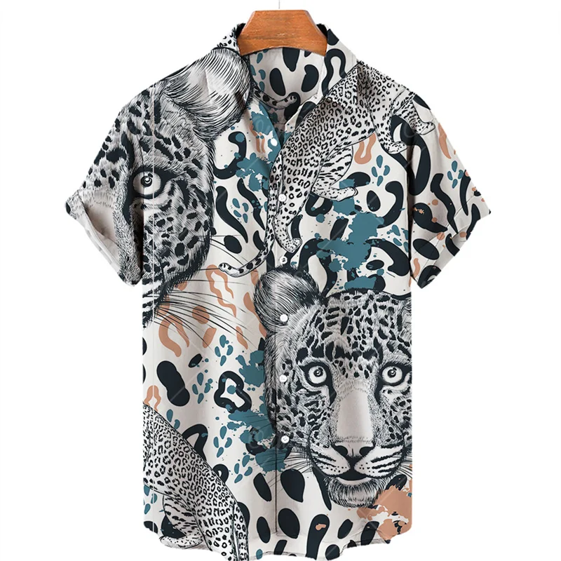 Zvieratá leopardová grafická košele pre mužov oblečenie 3D tlač Hawaiian Beach košele s krátkym rukávom Y2K Tops Vintage oblečenie klopne blúzka