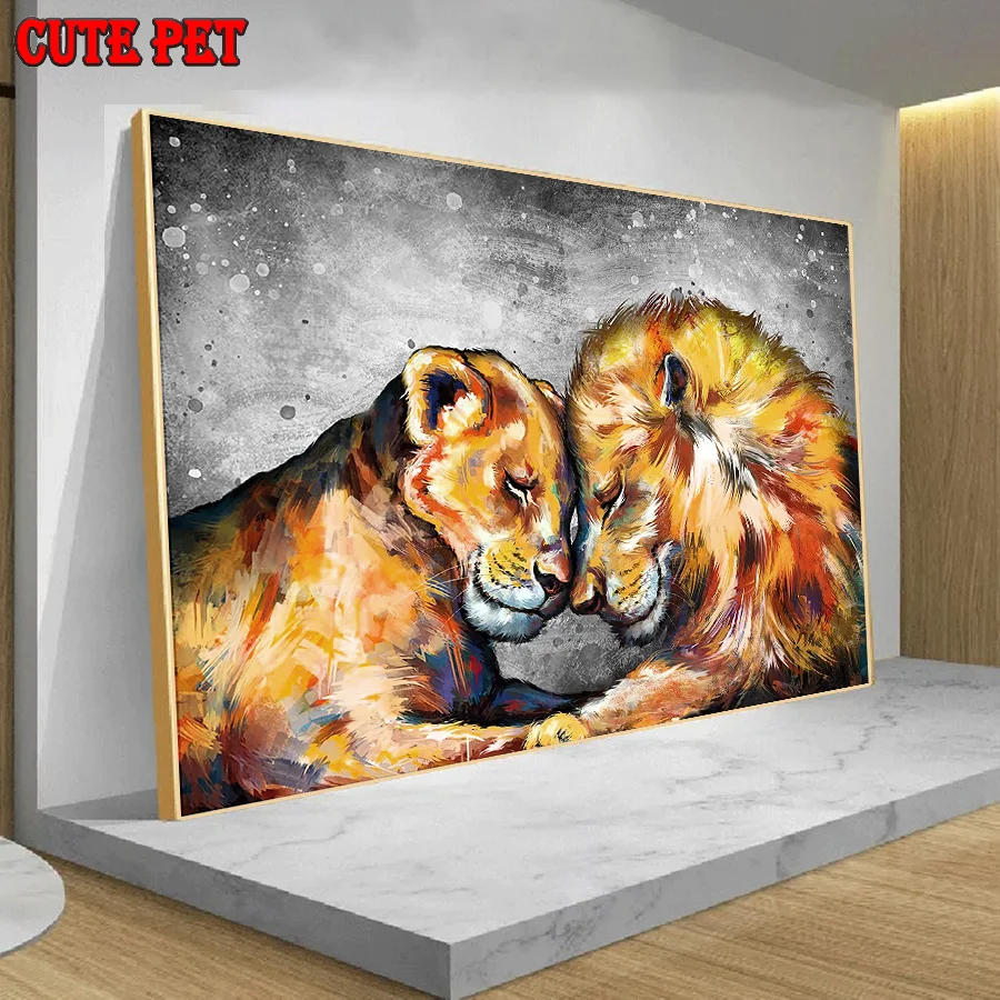 Zvieratá maľba lev Lion Pár Nový diamantový výšivok krížový steh plne štvorcový okrúhly vŕtačka 5D DIY Graffiti Domovodar