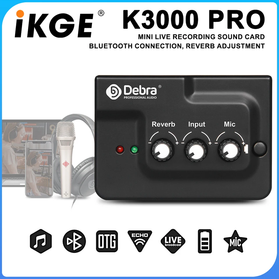 Zvuková karta K3000 Pro Mini Live Recording, zvukový mixér s efektom Bluetooth DSP Reverb, vstavaná li-iónová batéria, pre smartfón
