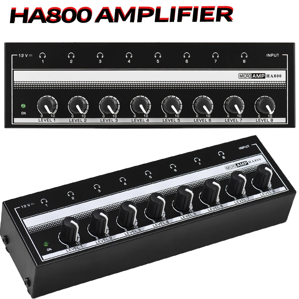 Zvukový mixér Ultra-Compact 8 kanálov HA800 Stereo zosilňovač Mini stereofónny zosilňovač slúchadiel s napájacím adaptérom