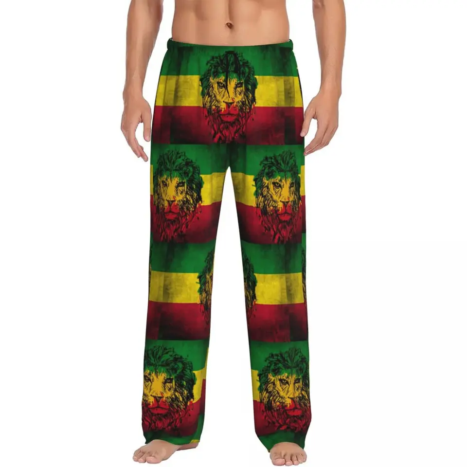 Zvyčajný lev judah rasta jamajský reggae pyžamové nohavice pre rastafariánske umenie spánok