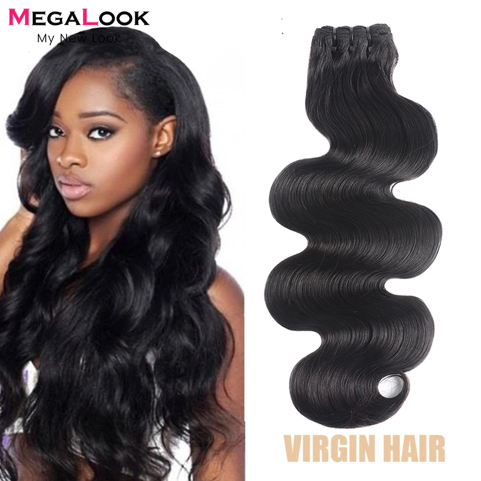 Zväzky vĺn tela so zatváraním 3/4 dvojitého nakresleného nespracovaného panenského predlžovania vlasov Megalook Peruvian Peruvian Hair zväzky so zatváraním