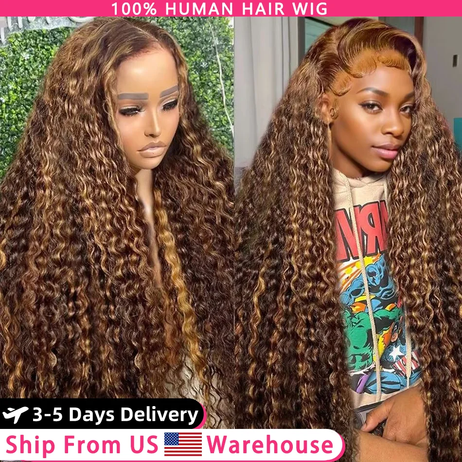 Zvýraznite 40 palcov 13x6 HD LACE Frontal WIG Honey Blonde Deep Ware Parochňa ľudské vlasy Brazílske zafarbené 360 čipky prednej parochne pre ženy