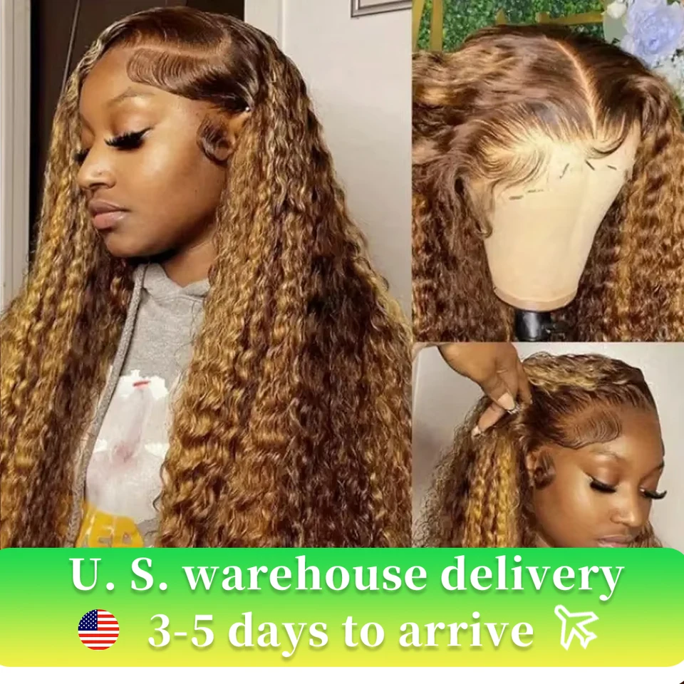 Zvýraznite Ombre Curly 13x6 bez glueless parochňa ľudské vlasy pripravené na nosenie bielených uzlov 4/27 hlboká vlna 13x4 čipka pre ženy pred cut
