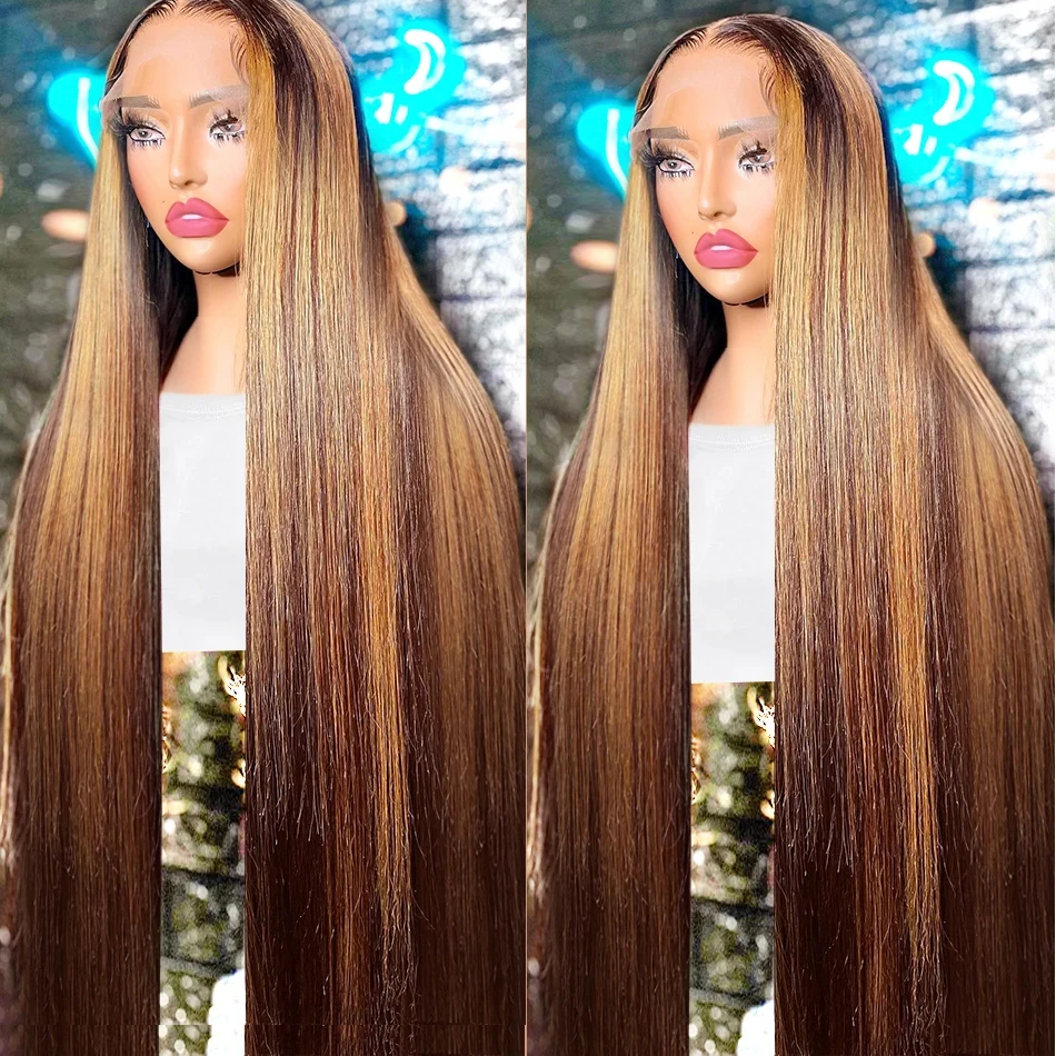 Zvýraznite parochňu ľudské vlasy 13x6 Priame čipky predné ľudské vlasy Parochne Brazílske vlasy 4/27 Ombre Honey Honey Blonde Color Parochňa pre ženy