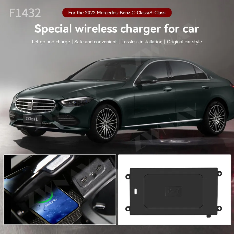 Zwnav Qi Car Rýchle bezdrôtové nabíjacie príslušenstvo pre Mercedes Benz C-Class Class 2022 Držiteľ telefónu s iOS Andorid
