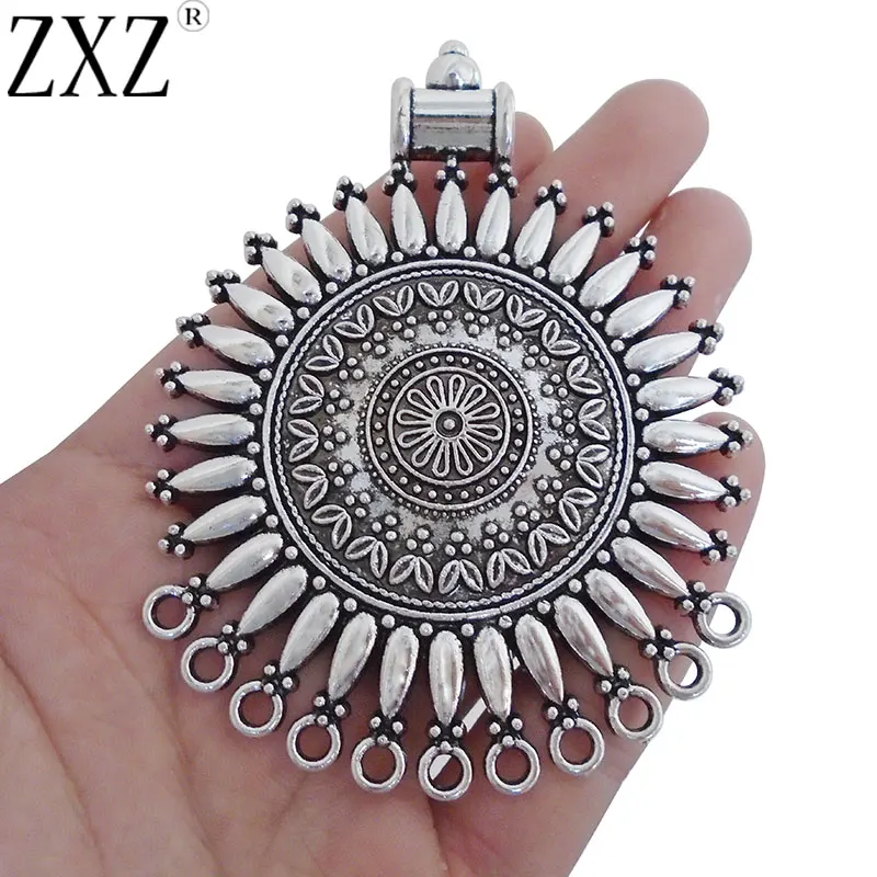ZXZ 2PCS Tibetan Silver Veľký kmeňový kmeňový Bohemia boho okrúhle kvetinové konektory Kúzla
