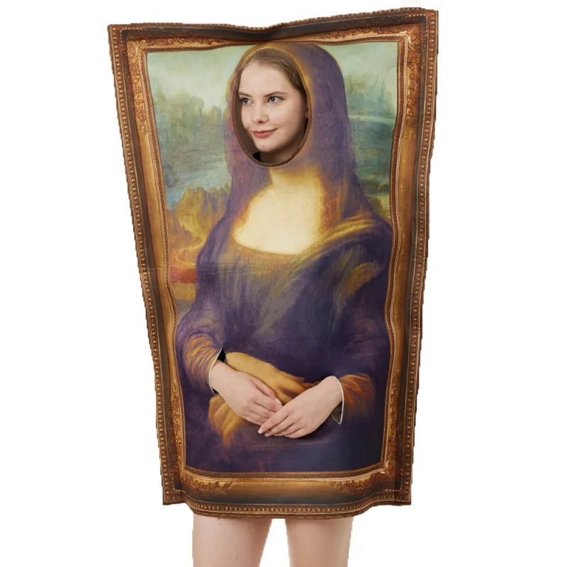 Zábavná Mona Lisa Mural Cosplay kostým pre dospelých unisex špongie kombinéza Halloween kostým Classic Cosplay Carnival Fancy Dress