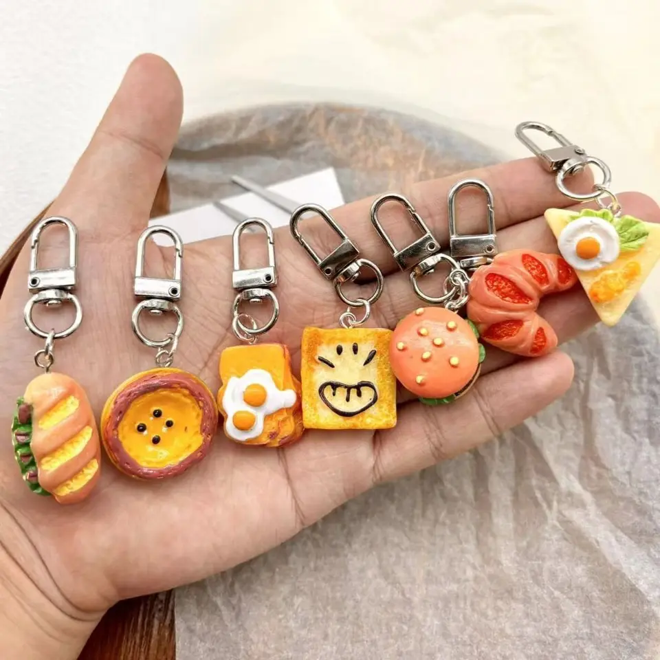 Zábavná taška na simuláciu prívesku Food Keychain Car Keychains Toast Séria potravín prívesok roztomilé kúzla Burger Keychain Men