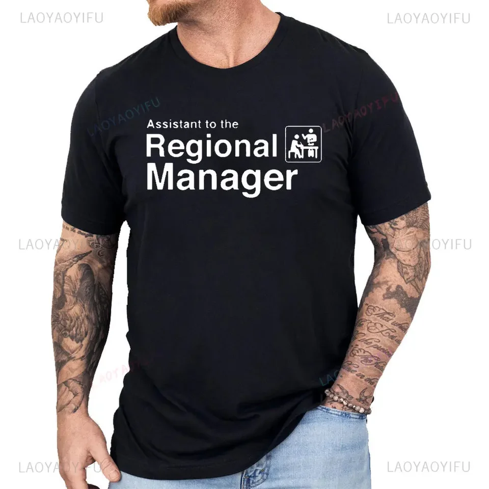 Zábavné kancelárske tričko Asistent pre regionálny manažér grafické tričká Hipster Streetwear s krátkym rukávom mužské bavlnené tričko Tops