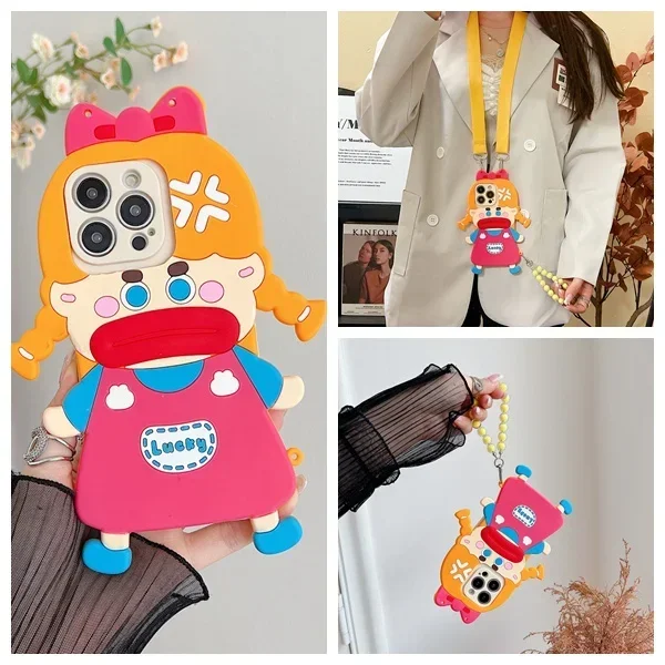 Zábavné škaredé dievča telefónu pre Samsung Galaxy A32 A22 A22S A31 A21S A21 A20S A12 A11 F42 M22 M32 Soft Casing Angry Girl +Lanyard