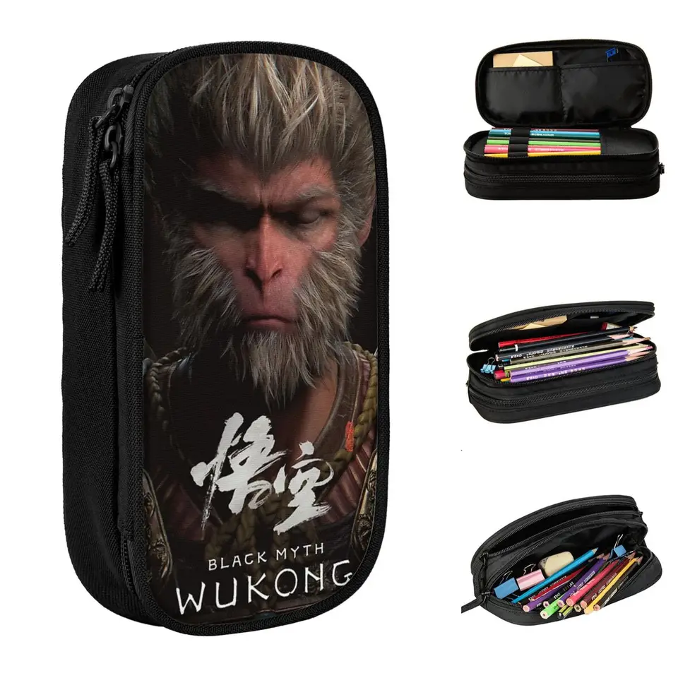Zábavný čierny mýtus wukong Peruzka Case Case Monkey King Pencilcases Pen pre dievča Boy Veľké kapacity Študenti Školské darčeky kancelárske potreby