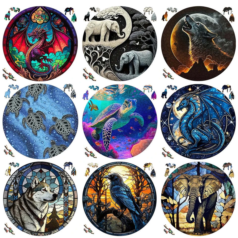 Záhadné roztomilé zvieratá drevené puzzle pre dospelých drevené remeslá farebné a okrúhle zvieracie puzzle drevené hračky pre deti