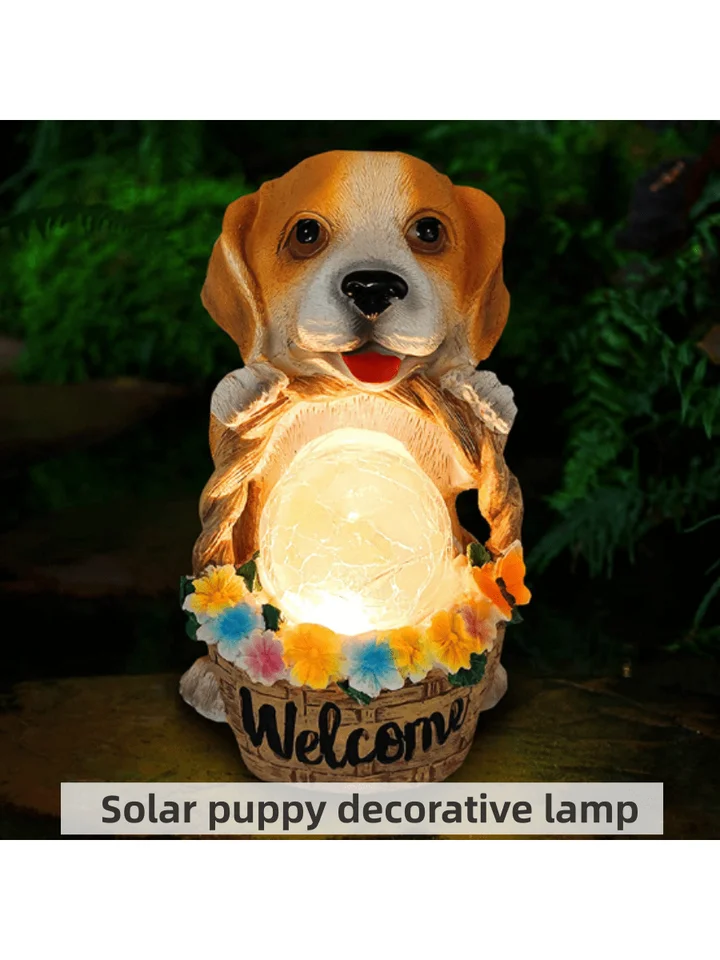 Záhradná socha živice psie postava Slnečná energia Figurové osvetlenie pre terasu Ozdob Outdoor Garden trávnik Výzdoba