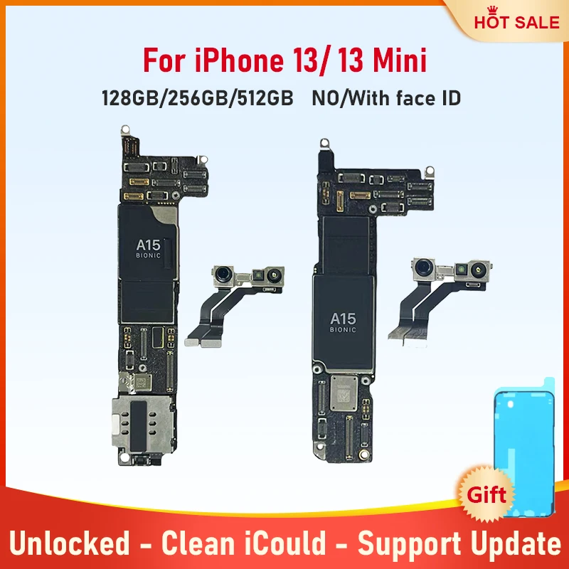 Základná doska pre mobilný telefón pre iPhone 13 13 Mini 128G 256G 512G HEASBOARD s čelnou ID odomknutá logická doska doska Vyčistená iCloud