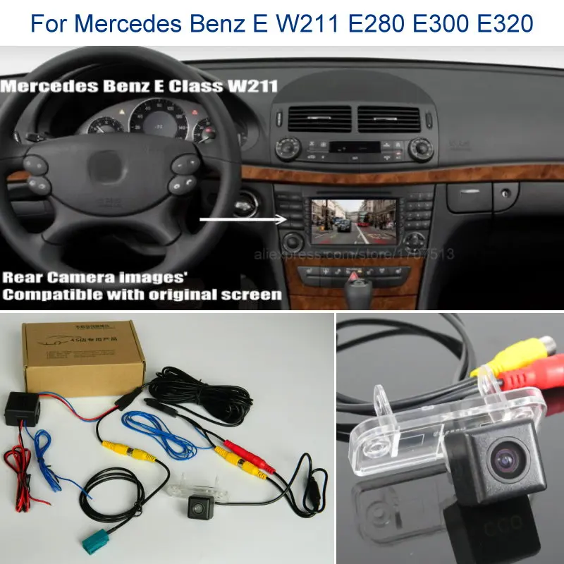 Zálohovacia reverzná kamera pre Mercedes Benz E W211 E280 E300 E320 - súpravy fotoaparátov zadných automobilov RCA a pôvodná obrazovka