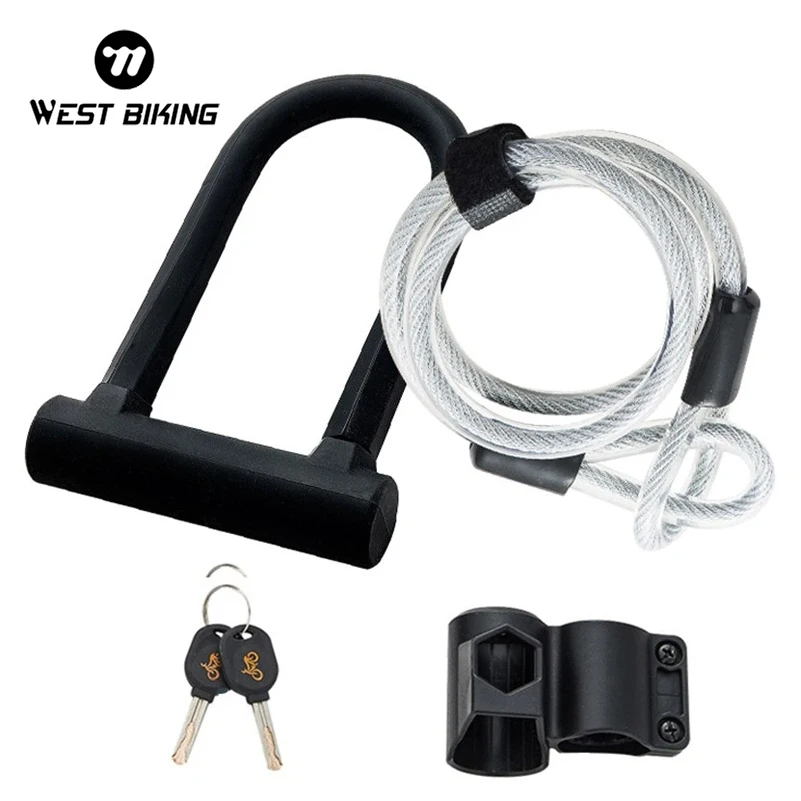 Západné bezpečnostné bicykel U Lokov oceľ MTB Road Bicykel Bicykel Lock Lock Anti krádež ťažkého zámku súpravy Cyklovanie U-Lock s káblom