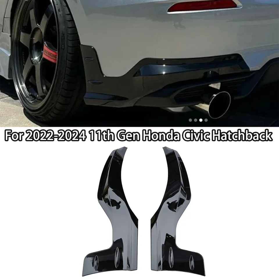 Zápre zadného nárazníka pre 2022-2024 11. gen Honda Civic Hatchback Side Splitter Protector Ochranca lesklý čierny uhlíkový vlákno vzhľad