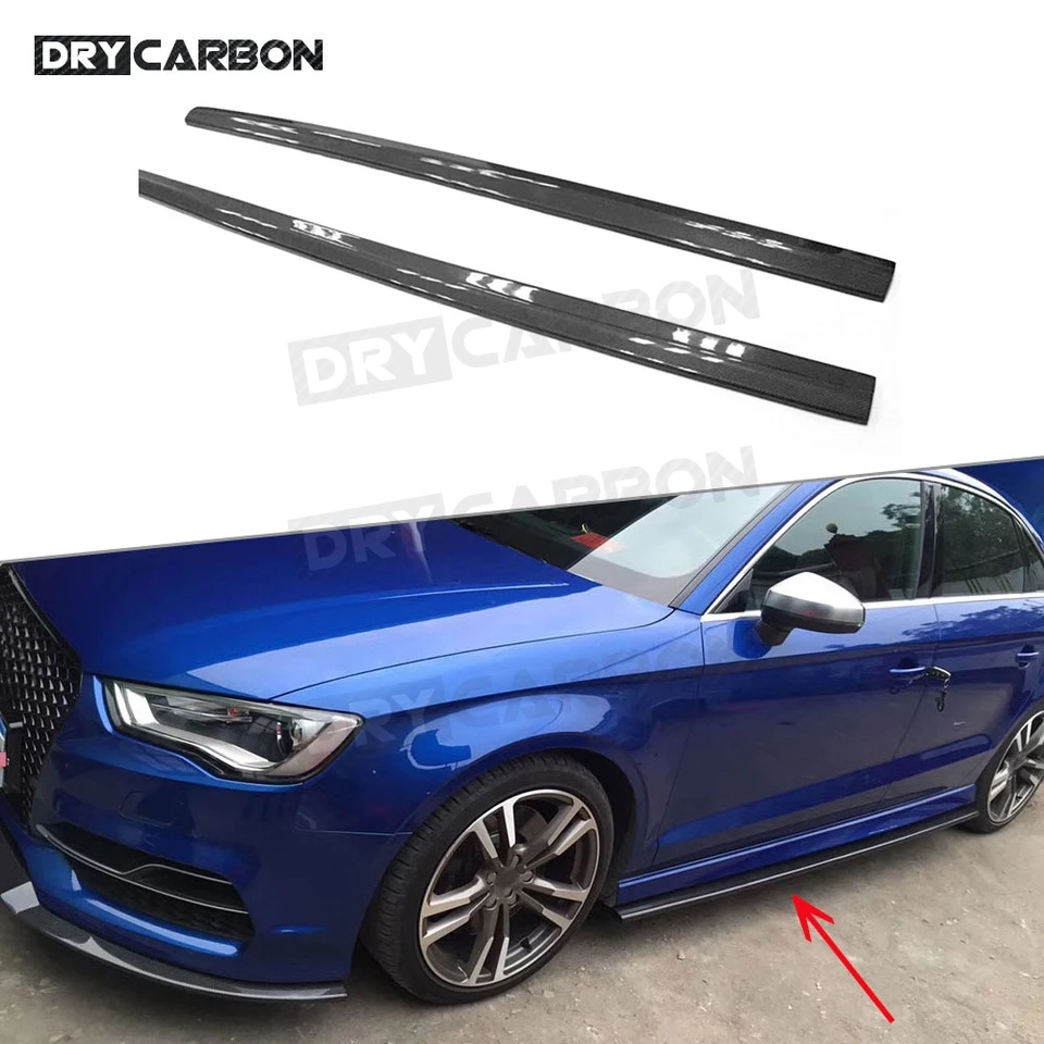 Záprety na bočné sukne pre auto pre Audi A3 S3 RS3 4 Door 2014 - 2018 Uhlíkové vlákno / FRP Dvere Extension Chránič brady