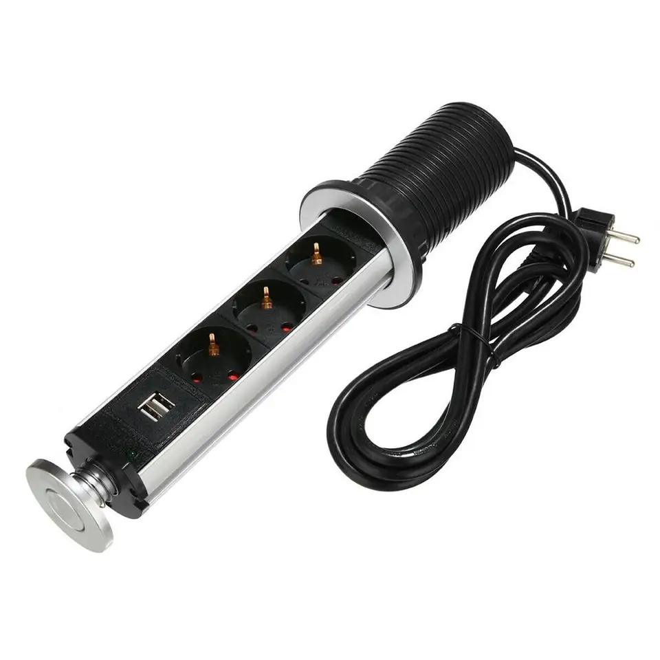Zásuvka na tabuľku 3 EÚ zástrčka 2 USB porty nabíjacie portové plugy skryté kuchynské stole pracovné dosky EU zástrčka