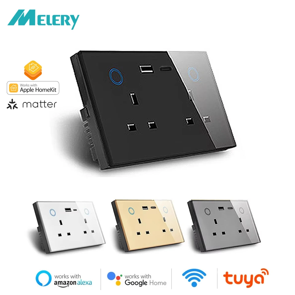 Závesné vlákno Smart UK Skladanie nástenné sklo USB Typ-C zásuvka Rýchly nabíjanie 20W od Homekit Alexa Google Home SmartThings