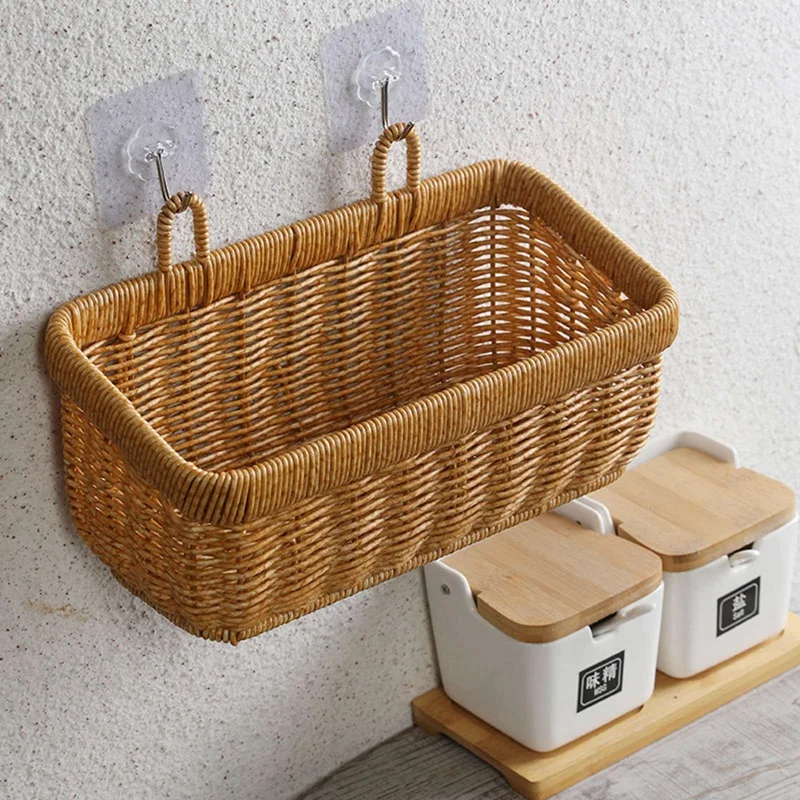 Závesný košík na tkanie koša pre zeleninu ovocie Kuchyňa Picnic Rattan Woven Organ Organ Casket s rukoväťou