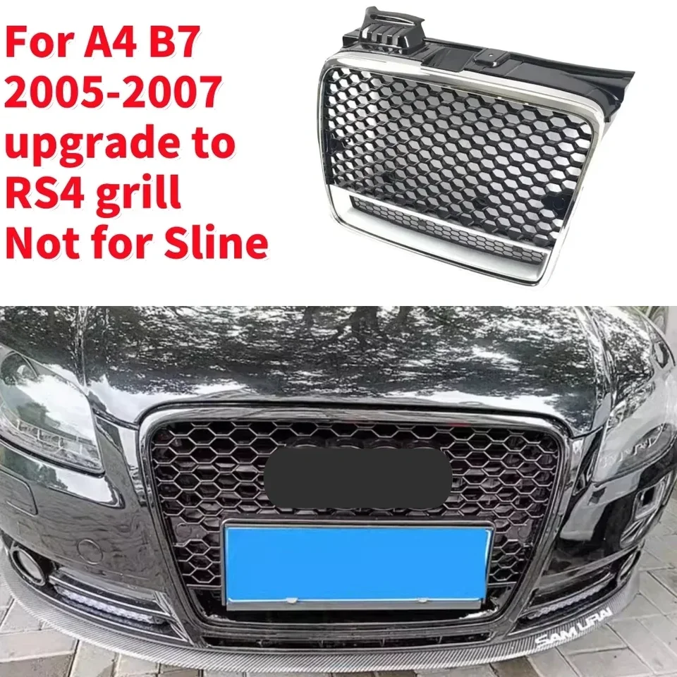 Závodné grily predné kapucne mriežka auto predný nárazník Grill Center Grill pre gril RS4 pre A4 B7 2005-2007 （Nie pre šmykľavku）
