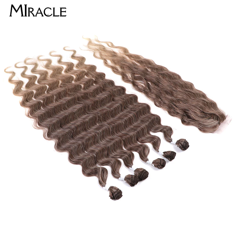 Zázrakové syntetické vlasové zväzky so zatváraním 36 palcov Body Wave predlžovanie vlasov Ombre Blonde vlasy tkanie účesu Tkarne