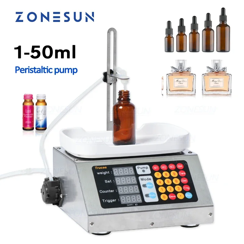 Zóna Malý automatický stroj na výplň kvapaliny CNC 220V Parfumový váhový náplň stroj na perorálne kvapalné roztoky ZS-M90