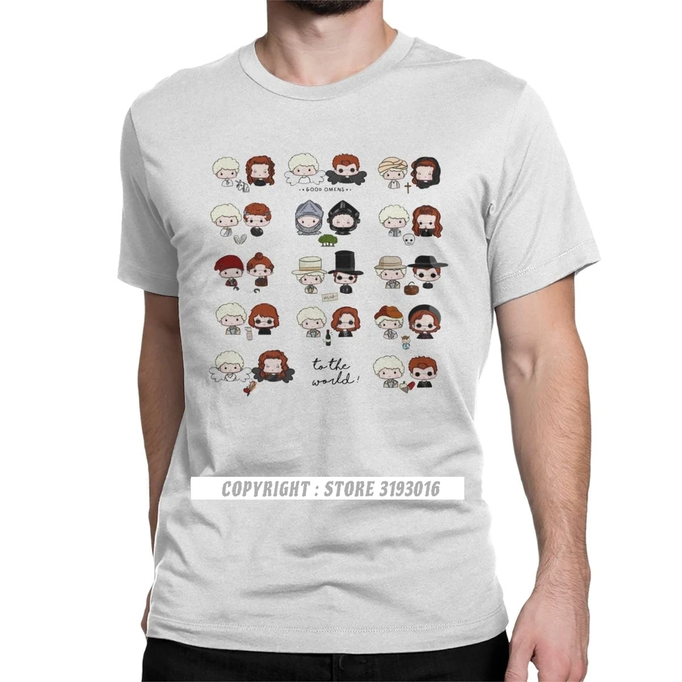 Zľavové mužské tričko Tic Good Omens Fun Cotton Tees Camisa Crowley Tops Aziraphale nevykonateľný go David Tennant Angel T tričká