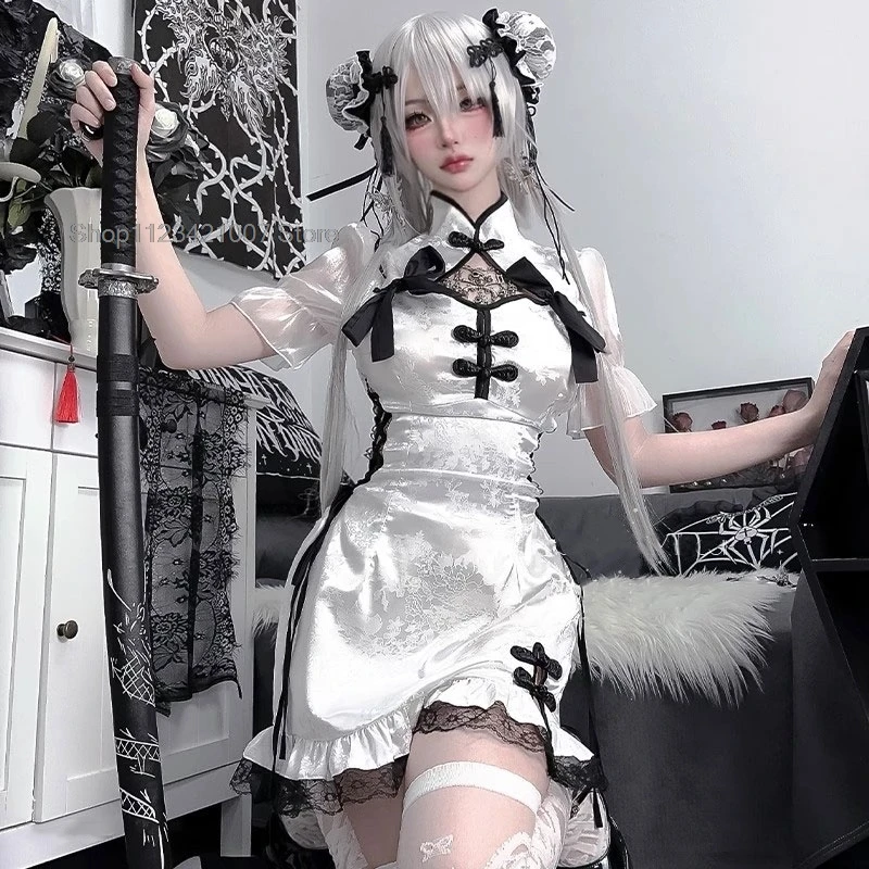 Ázijská japonská lolita cosplay slúžky šaty halloween kostým pre ženy