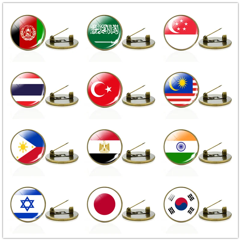 Ázijské krajiny Vlajkové znaky Čína India Afganistan Egypt Singapur Nepálský morčacie izraelské národné vlajky sklenené kupolové brošne