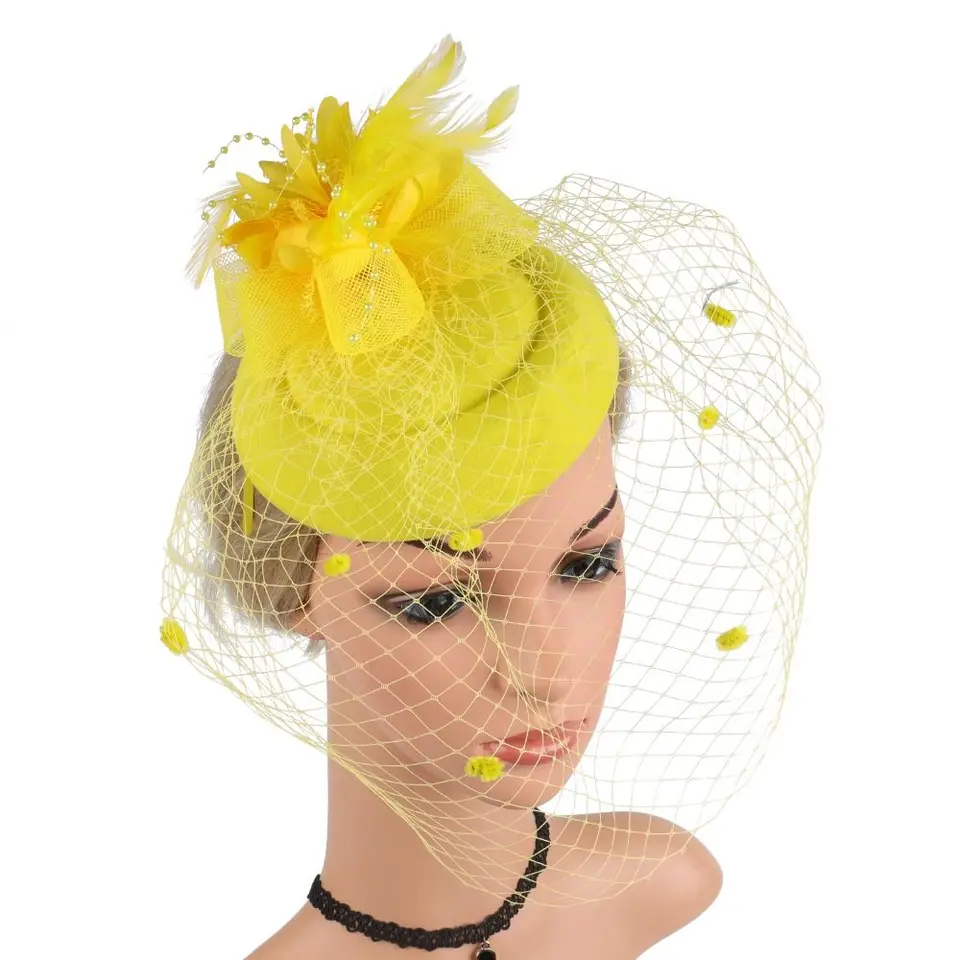 Ôk fascinator klobúk luxusný malý plyšový vlnový bod dekor svadobná čelenka vlasové klipy