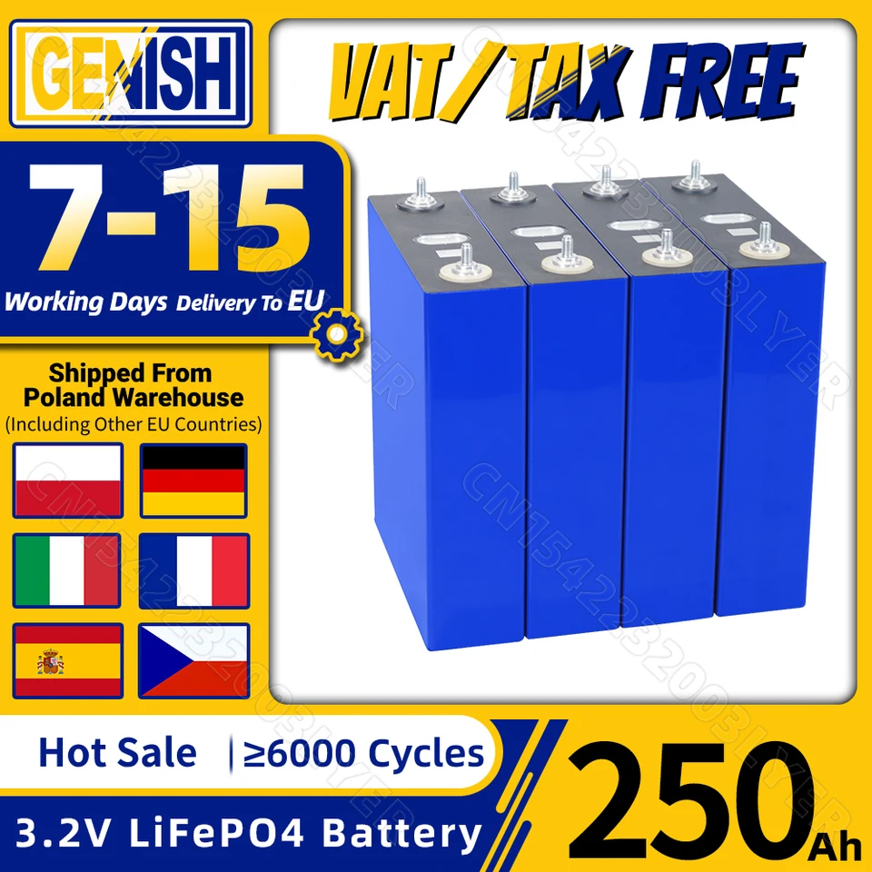 Úplne nová 3,2 V 250AH LIFEPO4 batéria 200AH Littium Fosforet Fosforetba DIY BACK DIY 12V 24V 48V pre solárne kempingy RV EV