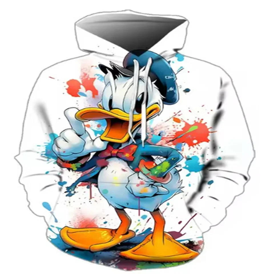 Úplne nová dámska karikatúra Unisex Hoodie Spring a jesenné farby kravaty Disney Cute Donald Duck Patter
