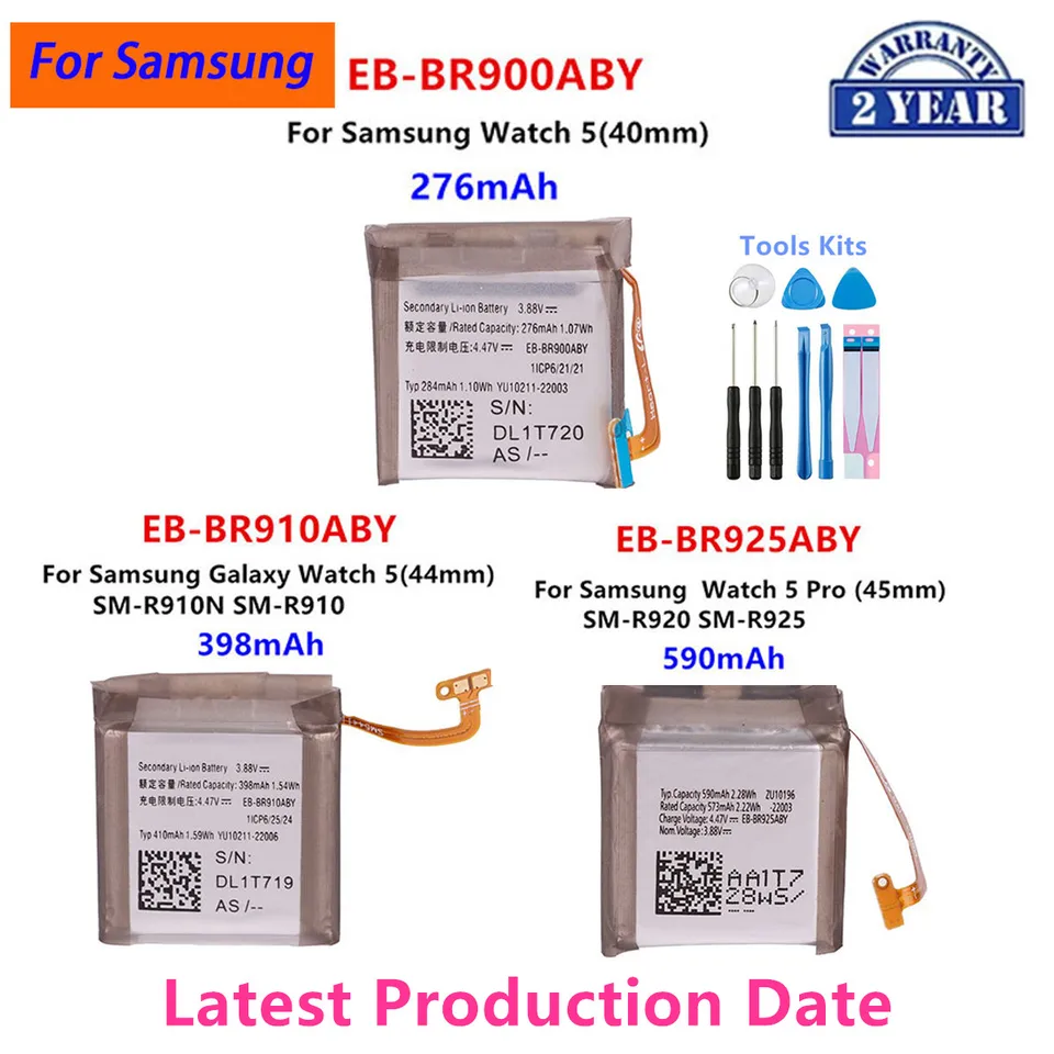 Úplne nový EB-BR900ABY EB-BR910ABY EB-BR925ABY pre Samsung Galaxy Watch5 40 mm 44 mm hodinky 5 Pro 45mm SMART Watch Batérie+Nástroje