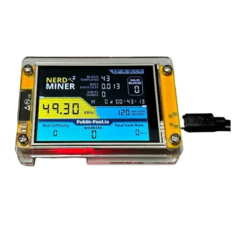 Úplne nový nerdminer v3 2.8-palcový BTC Solo Lottery Nerd Miner Crypto Bitcoin Miner Solo Mining Machine