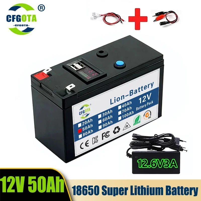 Úplne nový postrekovač 12 V 50AH 3S6P Vstavaný vstavaný vysoký prúd 30A BMS 18650 lítium batérie pre elektrickú batériu