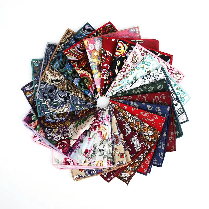 Úplne nový štýl pánsky vintage hankerchiefové šatky kvetina bavlna Hankies Pánske vreckové vrecká vreckovky Rose Flower Paisley